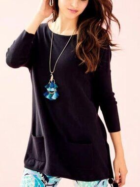 Lilly Pulitzer Pullover Onyx Elba Sweater w/ Tassels XL